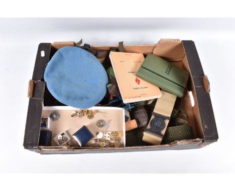 A MIXED BOX OF MILITARY RELATED ITEMS CONNECTED TO MAJOR SCH ASHWORTH, this includes a 1981 commanders battle book, a Mercian