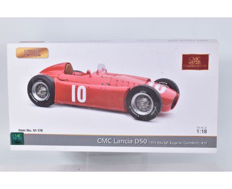 A BOXED LIMITED EDITION CMC LANCIA D50 1955 PAU GP EUGENION CASTELLOTTI #10 1:18 SCALE RACE CAR, numbered M-178, red body, nu
