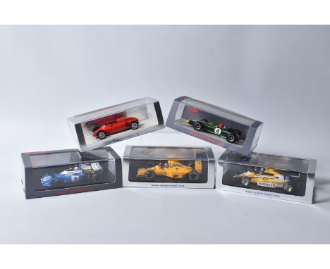 FIVE BOXED SPARK MODELS MINIMAX VEHICLES, to include a 1993 Rocket By Gordon Murray, numbered S3152, in red, a Chris Amon Mat
