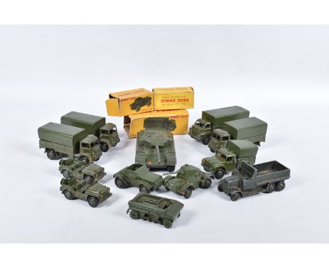 A QUANTITY OF BOXED AND UNBOXED PLAYWORN DINKY TOYS MILITARY VEHICLES, to include boxed Austin Champ, No.674, unboxed Centuri