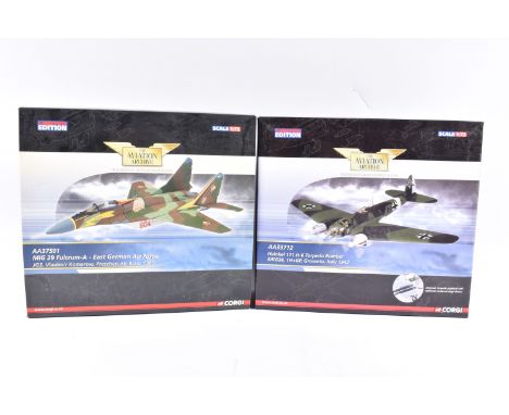 TWO BOXED LIMITED EDITION CORGI AVIATION ARCHIVE MODEL DIECAST AIRCRAFTs 1:72 SCALE, the first is a MiG 29 Fulcrum-A East Ger