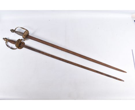 TWO EIGHTEENTH OR NINETEENTH CENTURY ENGLISH SABERS, both swords are missing a scabbard and the blades have some surface rust