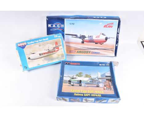 THREE UNBUILT BOXED MODEL AIRCRAFT KITS, to include a Novo Air Kit, 1:72 scale Handley Page Dart Herald, kit no. F363, pieces