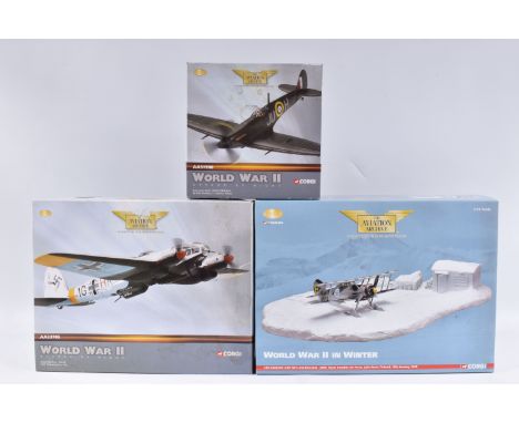 THREE BOXED LIMITED EDITION 1:72 SCALE CORGI AVIATION ARCHIVE WORLD WAR II MODEL AIRCRAFTS, the first an Attack By Night Supe