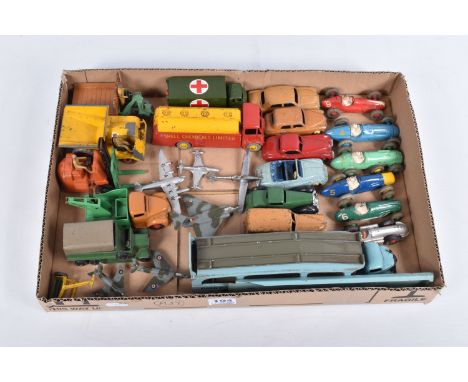 A QUANTITY OF UNBOXED AND ASSORTED PLAYWORN DINKY TOYS, to include collection of 1950's F1 racing cars, Bentley, No.36b, Aust