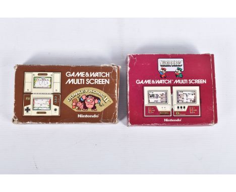 TWO BOXED NINTENDO GAME &amp; WATCH MULTI SCREEN GAMES, to include Donkey kong II, JR-55 1983 box is in a worn condition with