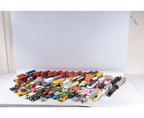 A QUANTITY OF UNBOXED AND ASSORTED PLAYWORN DIECAST VEHICLES, to include a Metosul Leyland Atlantean, Carris livery, No.36, a
