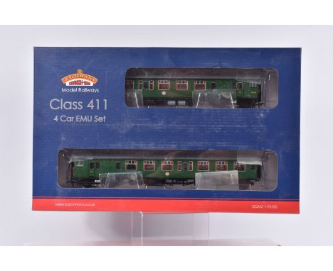 A BOXED BACHMANN BRANCHLINE MODEL RAILWAYS FOUR CAR EMU SET, OO Gauge, Class 411 4CEP EMU 7122 in BR (SR) Green with small ye
