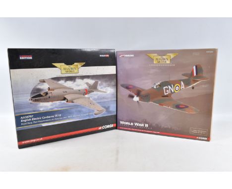 TWO BOXED CORGI AVIATION ARCHIVE MODEL DIECAST AIRCRAFTS, the first is a limited edition English Electric Canberra TT.18, num