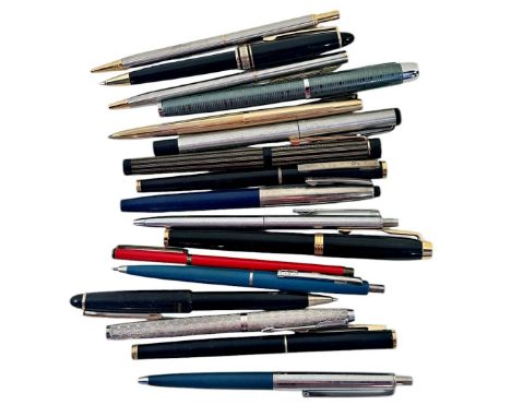 A mixed collection of old fountain pens, roller pens, steel pen nibs, etc