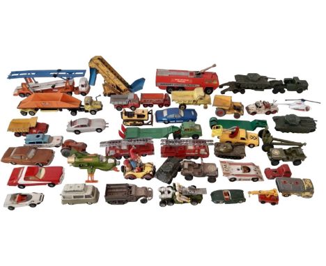 A collection of vintage play worn model vehicles by Dinky, Corgi, Matchbox etc including a Dinky UFO Interceptor and Galactic
