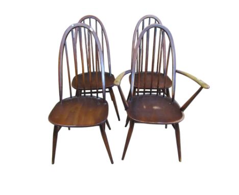 Set of 4 Ercol hoop back dining chairs to include one carver (4) 