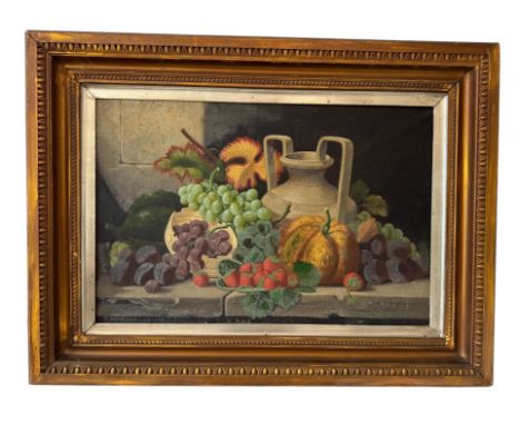 W. G. Becker (20th Century) - Still life with an urn and abundance of fruit signed lower left, oil on canvas, 76 x 50 cm, fra