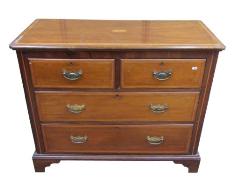An inlaid mahogany and crossbanded chest of two long and two short drawers on bracket supports 87H x 105W x 48D 