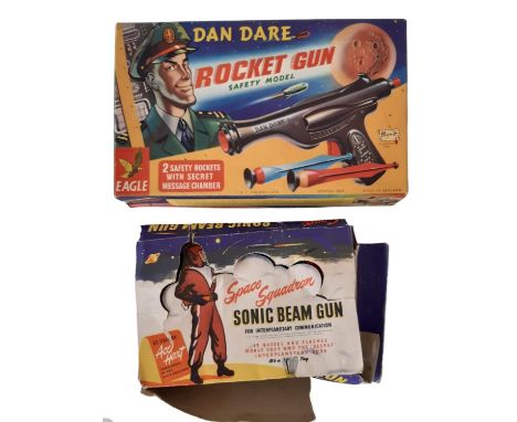1950's/ 60's  Dan Dare Rocket Gun by Merit with 2 darts together with Space Squadron Sonic Beam Gun by DCMT (box AF), both un