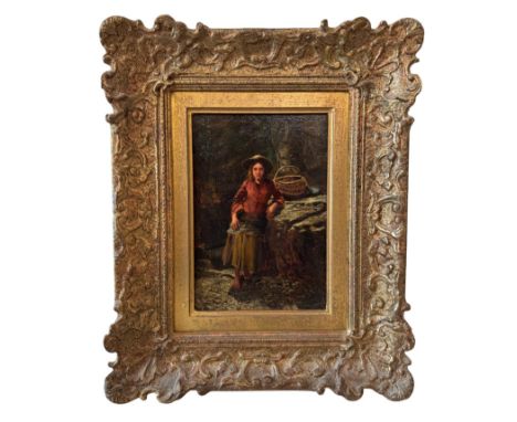 Paul Falconer Poole (1807-1879) - 'Fisher Girl', oil on board, bearing inscribed Rodmans Art Gallery label, Thomas Asnew &amp