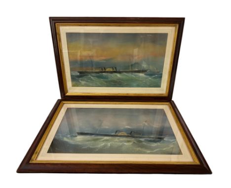 R.A. Ward (19th Century)  - 'Royal Mail Packet Leinster leaving Holyhead' and 'RMP Munster passing the Kish Lightship' pastel