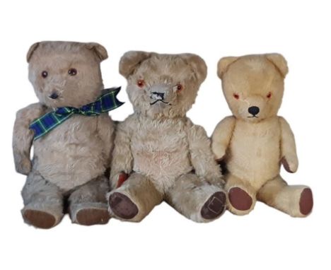 Three vintage teddy bears including a bear by Chiltern circa 1950 height 47cm, a Chad Valley bear circa 1955 height 46cm and 