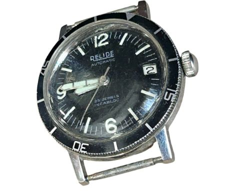 Relide: A gentleman’s vintage divers wristwatch, the black dial with luminous hands, quarter markers, spacers and date apertu