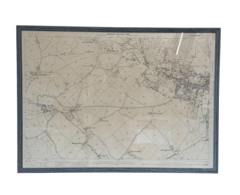 An Ordnance Survey map of Wotton-under-Edge, framed, Second Edition 1902, 77 x 106 cm, glazed and framed