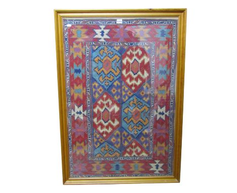 Wall art framed kilim rug panel, 111cm x 77cm