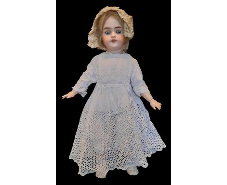 Early 20th century German bisque head by Simon &amp; Halbig mould 1078 with blue eyes, open mouth with teeth and fully jointe