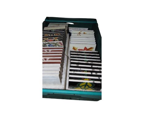 A larger mixed collection of glazed ceramic tiles of various design, colour, etc (3 crates)