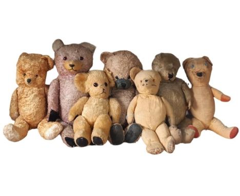 Seven vintage teddy bears for restoration, the tallest being 56cm. All playworn (7)