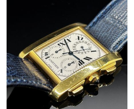 Cartier. A gentleman’s 18ct yellow gold Tank Française Chronograph wristwatch, the signed white dial with Roman numerals and 