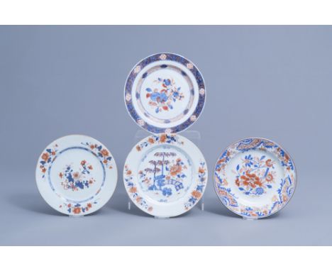 Full title: Four Chinese Imari style plates with floral design, Kangxi/QianlongDescription: Dia.: ca. 23,3 cm