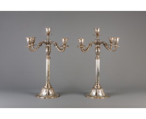 Full title: A pair of exceptional five-light silver candelabra, 800/000, 19th C.Description: H 57,5 cm Total weight: 3985 g  