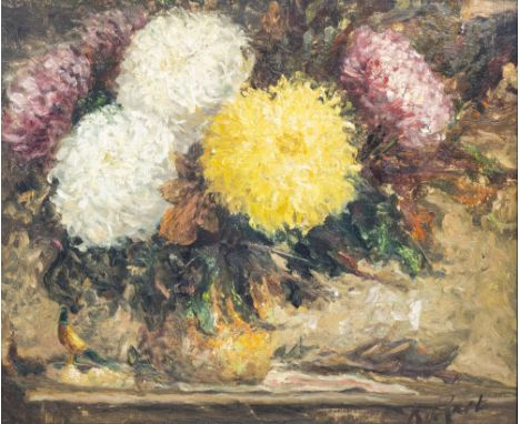 Full title: K. de Laet (20th C.): Still life of flowers, oil on boardDescription: Work: 55 x 45,5 cm  Frame: 66,3 x 57,2 cm