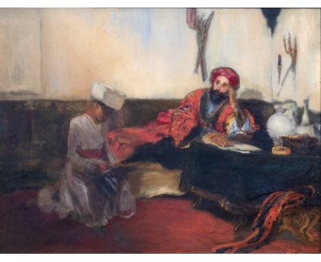 Full title: French school, monogrammed D.C.: Master and apprentice in an oriental setting, oil on canvas, 19th C.Description: