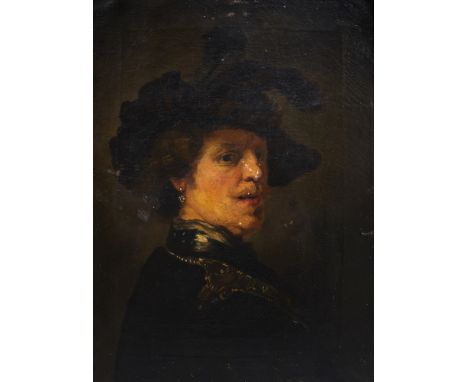 Full title: European school, follower of Rembrandt van Rijn (1606-1669): Portrait of Rembrandt, oil on canvas, 19th C.Descrip