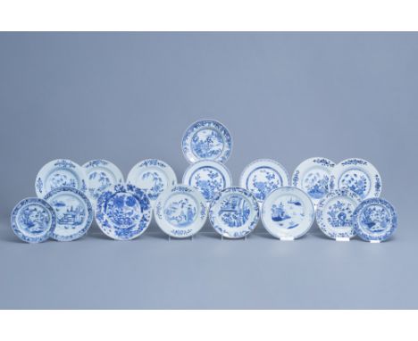 Full title: Sixteen various Chinese blue and white plates, Kangxi/QianlongDescription: Dia.: 24,8 - 19,4 cm (the largest and 