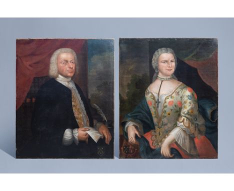 Full title: French school: Portrait of a gentleman and a lady, oil on canvas, dated 1744Description: Work: 85,2 x 72,5 cm  Th