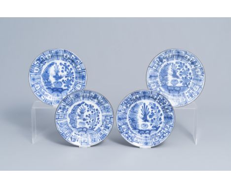 Full title: Four Chinese blue and white plates with a bird among blossoming branches, KangxiDescription: Dia.: 21,1 cm