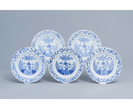 Full title: Five Chinese blue and white 'Cuckoo outside the house' plates, Kangxi/YongzhengDescription: Dia.: 21,6 cm  Proven