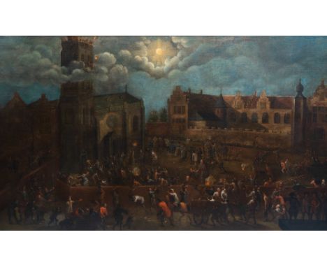 Full title: Flemish school: The moon extinguishers, oil on canvas, ca. 1700Description: Work: 174,5 x 98,5 cm  Frame: 190 x 1