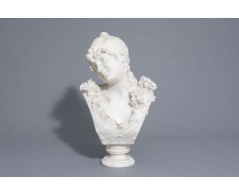 Full title: Battelly (19th/20th C.): Bust of a young maiden, marbleDescription: H 53,2 cm  With a later signature referring t