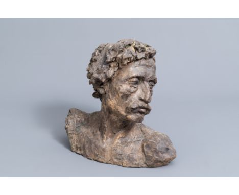 Full title: Belgian or French school: Portrait bust of a man, patinated terracotta, 20th C.Description: H 36 - L 38 cm