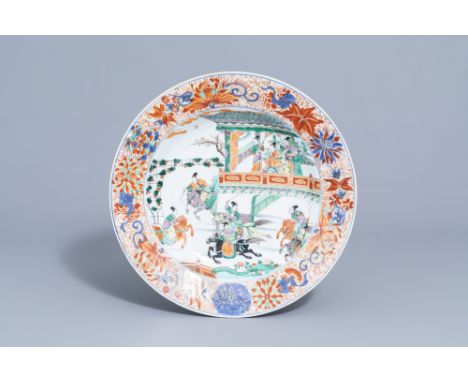 Full title: A Chinese verte-Imari 'General Yang and Mu Guiying' charger, KangxiDescription: Dia:. 38,7 cm