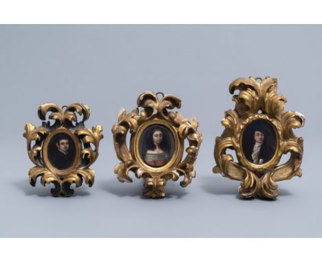Full title: Italian school: Three portrait miniatures, oil on copper, 17th/18th C.Description: Work: ca. 7,8 x 6,2 cm (the ma