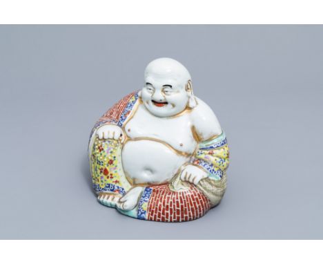 Full title: A Chinese famille rose figure of Buddha, 19th/20th C.Description: H 25,8 cm  The base with a seal mark.