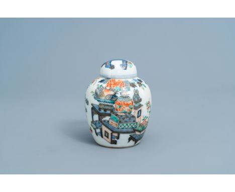 Full title: A Chinese doucai 'antiquities' jar and cover, Kangxi mark, 19th C.Description: H 14,6 cm