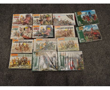 Nine Matchbox plastic Military Soldier Sets, 1:76 scale British Infantry x2, Anzac Infantry, German Infantry and Japanese Inf