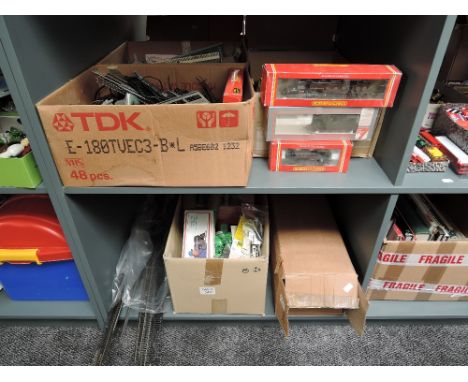 Two shelves of 00 gauge including Hornby 2-6-4 LMS Tank Locomotive 2312, boxed R505, 0-6-0 LNER Tank Locomotive 3111, boxed R