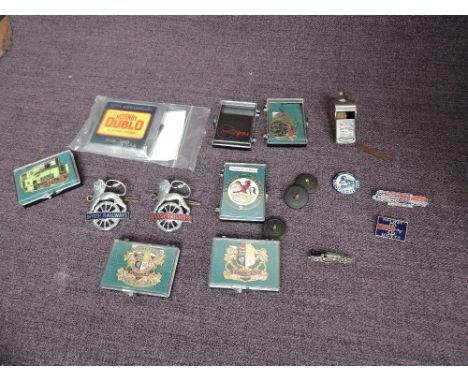 A Acme Thuunderer LMS Whistle, Ian Allan Locospotters enamel badge, London, Midland &amp; Scottish Railway buttons, modern Ra