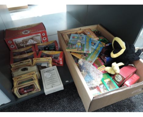 A shelf of mixed diecasts and Toys including Days Gone, Texaco, Tetley, Noody etc, most boxed