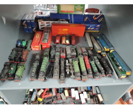 A shelf of 00 gauge Loco &amp; Tenders, Tank Engines, Diesel Locomotives and Tank Locomotives, mainly Hornby, various conditi